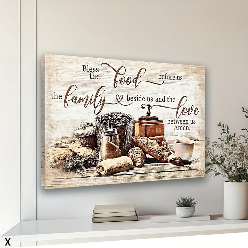 Christian Kitchen Wall Art , Coffee and Bread Decor , Rustic Coffee Theme Blessing Inspirational Quote Poster , Canvas Print Framed Modern Art , for Home Living Room Dining Room Kitchen