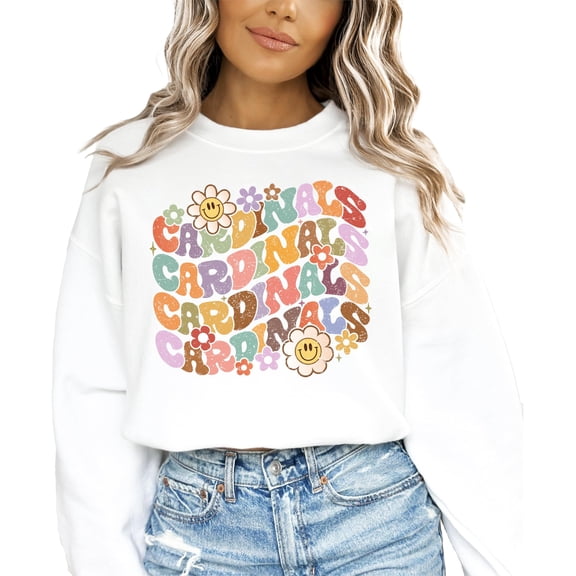 Retro Cardinals Sweatshirt School Pride Sweater for Adults and Teens White Sweatshirt Adult X-Large