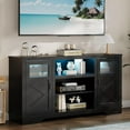 thumbnail image 4 of Homhougo Farmhouse TV Stand with LED Lights, Entertainment Center for TVs up to 70 Inch, TV Console with Storage Cabinets and Adjustable Shelf, TV Cabinet for Living Room, Bedroom, Black, 4 of 12