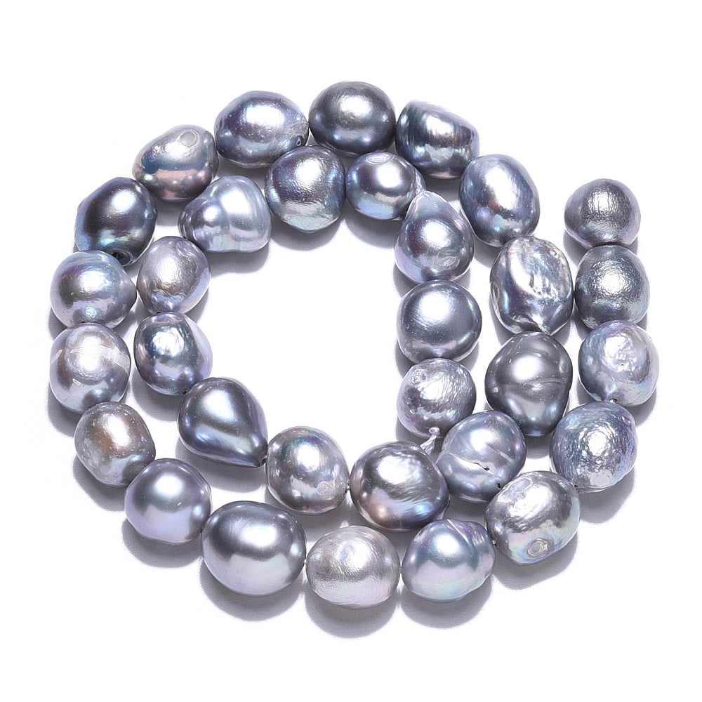 Natural Cultured Freshwater Pearl Beads Strands Baroque Pearls Keshi Pearl Beads Two Sides Polished Dyed Light Grey 8~14x9~12x9~11mm Hole: 0.7mm about 29~34pcs/strand 13.98~14.37 inch(35.5~36.5cm)