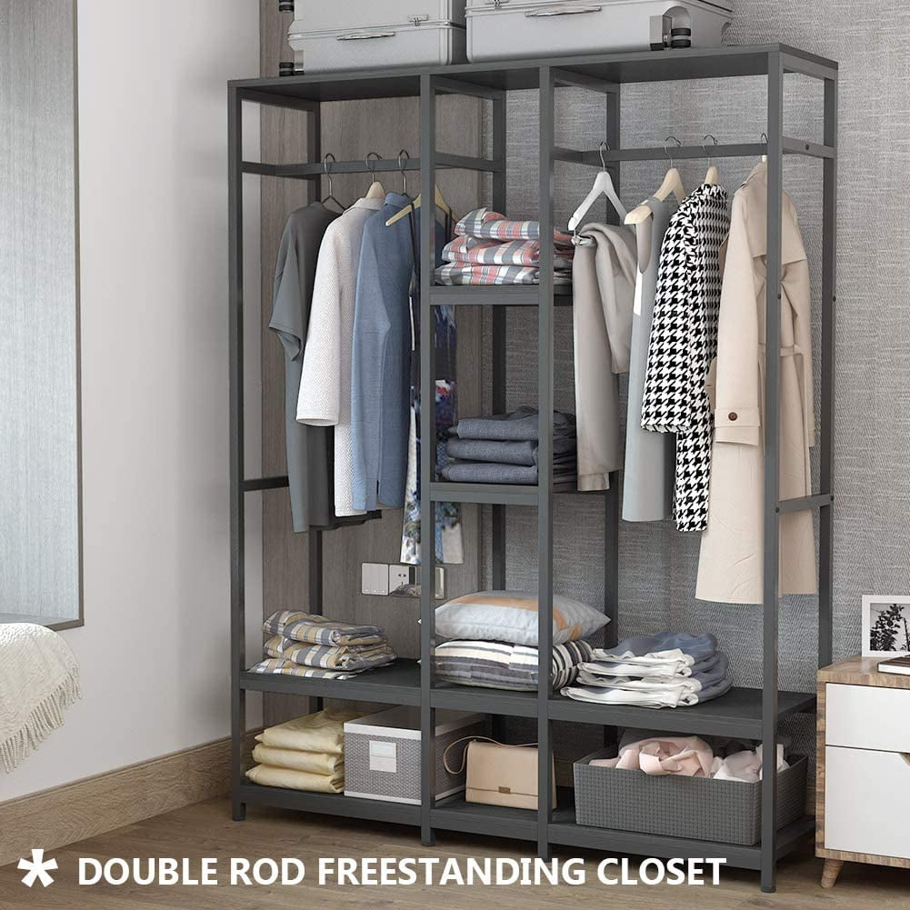 Tribesigns Heavy Duty Clothe Closet Storage with Shelves Double Rod Free Standing Closet Organizer , Extra Large Wardrobe Clothes Garment Rack,