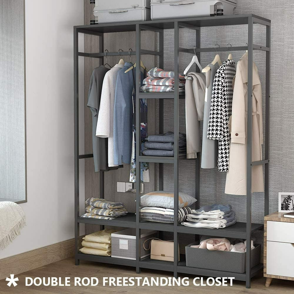 Tribesigns Heavy Duty Clothe Closet Storage with Shelves Double Rod Free Standing Closet