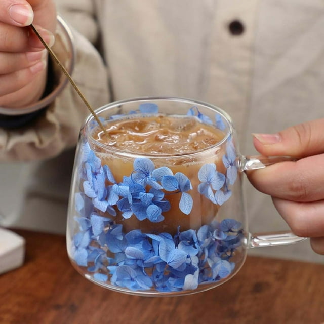 Double Wall Insulated Glass Cup Dried Flower Mug With Handle Creative Transparent Coffee Cups Gift For Women Mom Female travel glass bottle