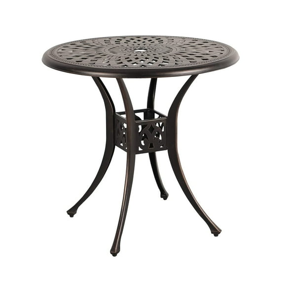 JOIVI Patio Bistro Table, 31" Round Cast Aluminum Outdoor Dinning Table, Retro Side Table with Umbrella Hole, Antique Bronze
