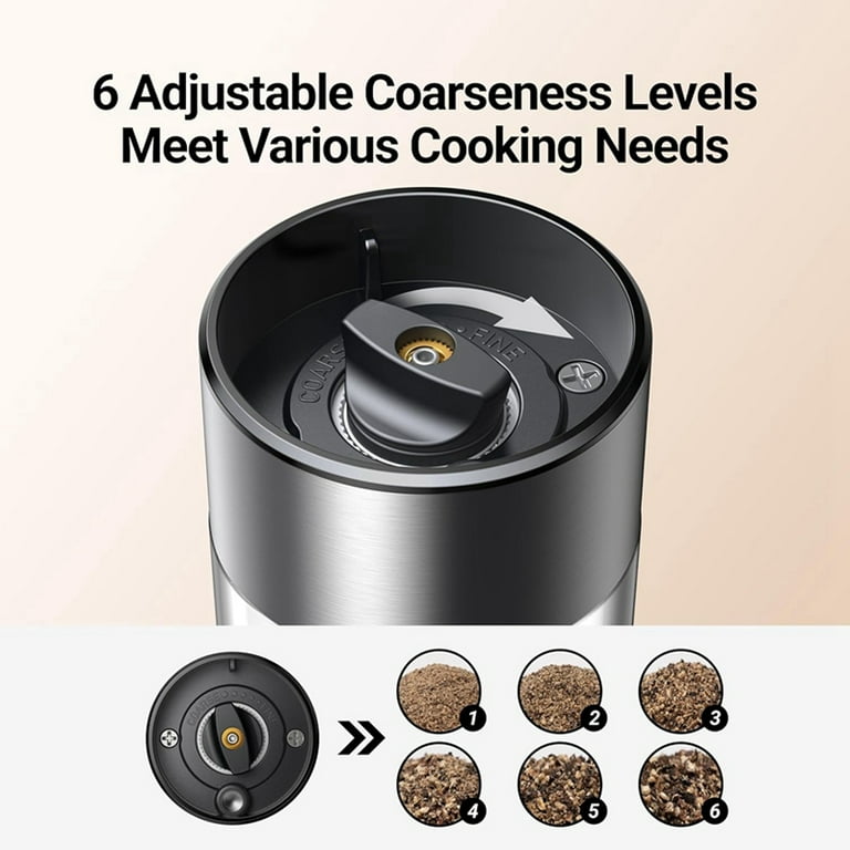Electric Salt And Pepper Grinder Set - USB Rechargeable, 6 Adjustable Coarseness, Stainless Steel With Light