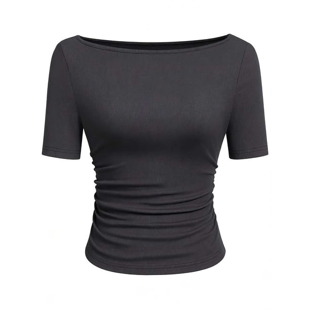 Tops Casuales sin Mangas para Mujeres Camiseta de Moda Blusa Elasticidad Suelta Cuello Redondo Tops de Color Sólido para Mujeres