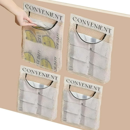 4 Pcs Wall Mount Mesh Storage Bag,Stickable Storage Bag,Hanging Plastic Bag Organizer,Plastic Trash Bag Holder Dispenser,Mesh Bags for Home Kitchen Garbage Bags Plastic Bag Storage,Topboutique