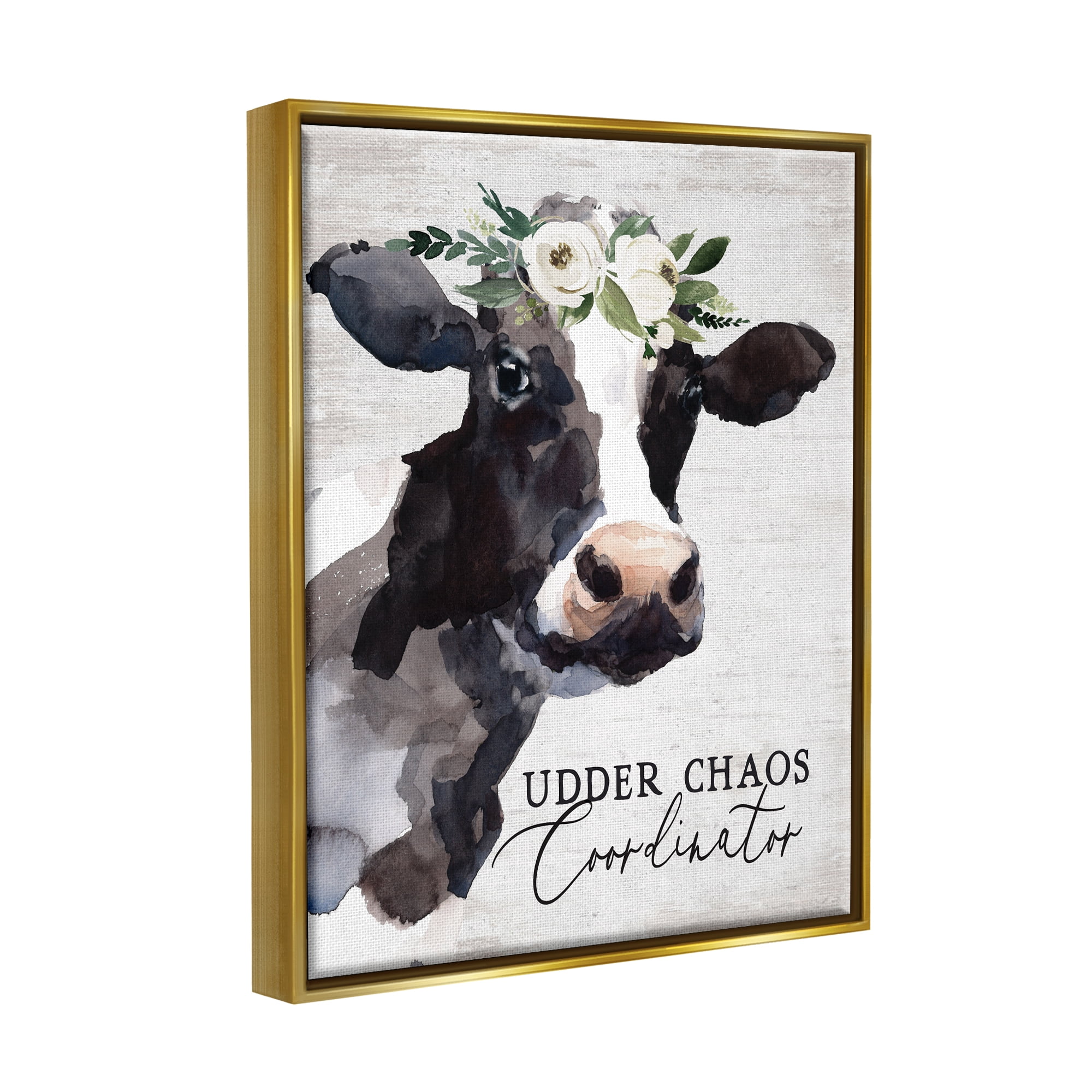 Stupell Industries Udder Chaos Coordinator Phrase Animals & Insects Painting Gold Floater Framed Art Print Wall Art, 17 x 21