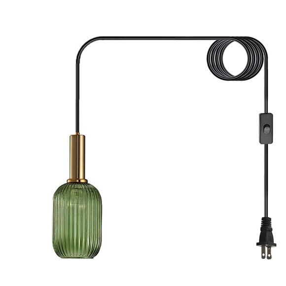 Boho Hanging Lamp Glass Dining Room Kitchen Island Glass Green Black Pendant Lights Ceiling Light Plug In