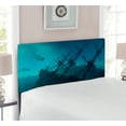 thumbnail image 2 of Nautical Headboard, Dolphins Ruined Wreckage Underwater Sunken Ship Mystery Treasure, Upholstered Decorative Metal Bed Headboard with Memory Foam, Twin Size, Slate Blue Pale Blue, by Ambesonne, 2 of 4