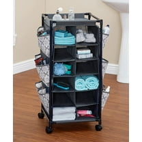 Fashionable Rolling Shoe Storage & Organizer with Fabric Cubbies - Gray