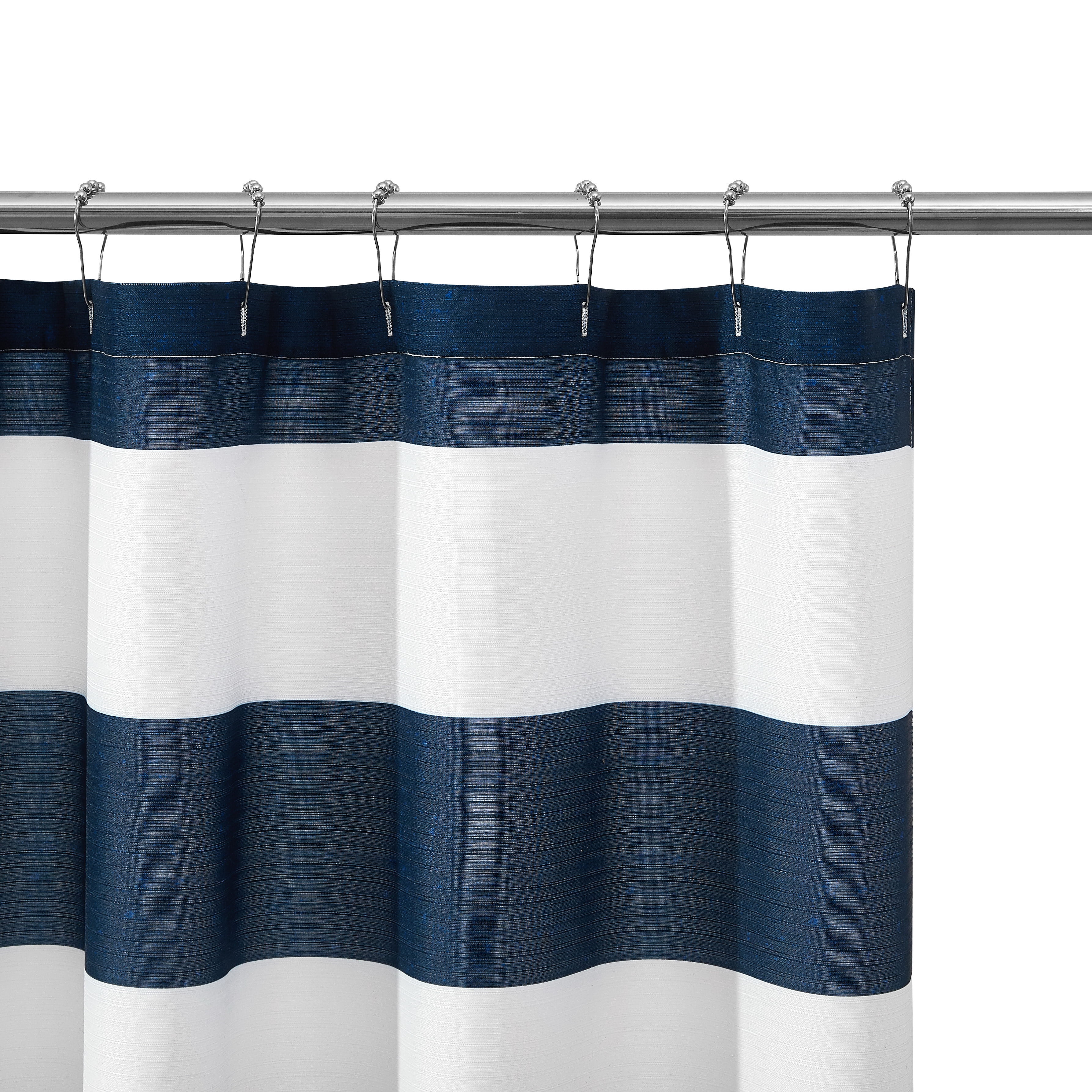 (3 pack) Mainstays Blue Cabana Striped Printed 72" x 72" Ribbed Textured Shower Curtain, Polyester