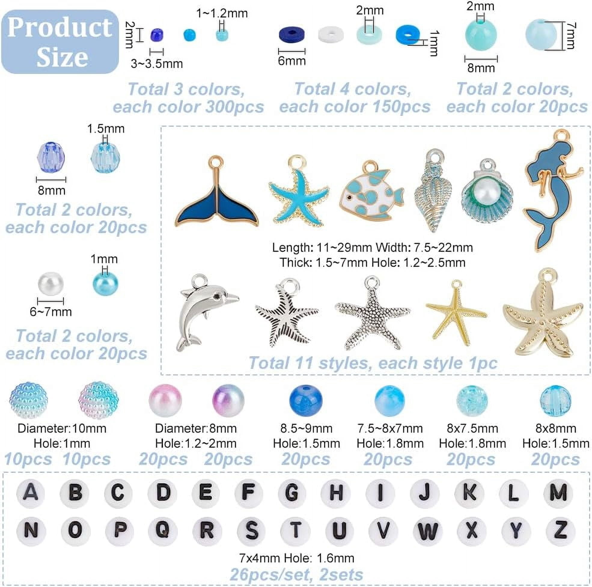Ocean Theme Beads Kit - 1863pcs 24 Styles 6mm Polymer Clay 3mm Glass Seed Alphabet Letter Shell Starfish Pendants for Earring Crafts