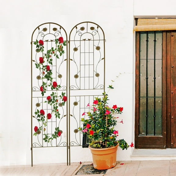 Outdoor Garden Arch 2 Pack Metal Garden Trellis 86.7" x 19.7" Rustproof Trellis for Climbing Plants Outdoor Flower Support Brown,Garden Trellis