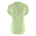 thumbnail image 4 of Womens Shirts Blouses Solid Color V-Neck Button Loose Short Sleeved Womens Summer Clothes, 4 of 4