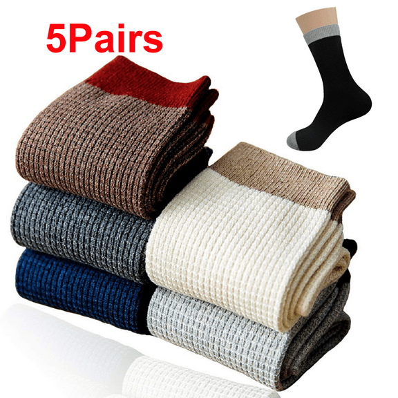 5 Pairs Breathable Men's Knitted Socks Dress and Casual & Mens All-season Crew Socks