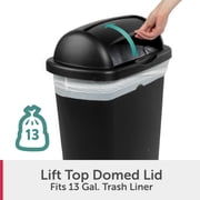 Sterilite Large Kitchen Trash Can, 13 Gallon Plastic Garbage Bin with Roll Top Lid, Black