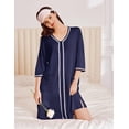 thumbnail image 2 of Ekouaer Zipper Robes for Women 3/4 Sleeves Lightweight House Coat Zip Up Bathrobe Soft Nightgown with Pockets, 2 of 6