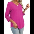 thumbnail image 3 of Blusas Elegantes e Informales de 3/4 para Mujer, Camisetas de Cuello en V A , Ropa de Verano 2025. Rosa Roja XL, 3 of 7