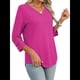 thumbnail image 3 of Blusas Elegantes e Informales de 3/4 para Mujer, Camisetas de Cuello en V A , Ropa de Verano 2025. Rosa Roja XL, 3 of 7