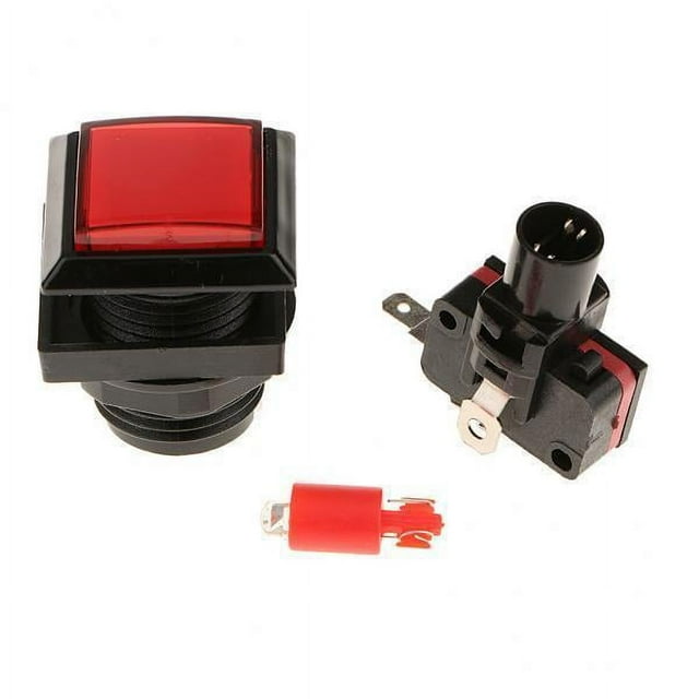 Botón Pulsador De Arcade Para Máquina De Juego Cuadrada De 4x33mm + Interruptor Iluminado LED DC12V Rojo 4 piezas