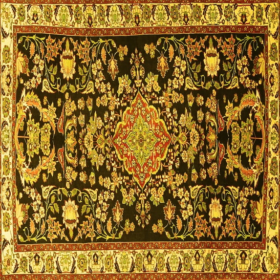 Ahgly Company Machine Washable Indoor Square Animal Yellow Traditional Area Rugs, 4' Square