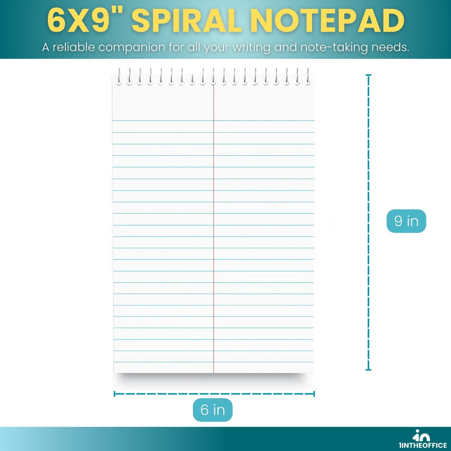1InTheOffice Steno Pads Spiral 6x9, Steno Note Pads, Spiral Steno Pads, Gregg Ruled, 80 Sheets/Pack, White, 24 Pack