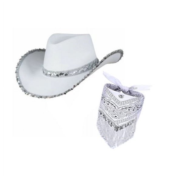 Sombrero vaquero con lentejuelas negras y rosas, sombrero occidental de ala grande, sombrero de fiesta, sombrero de lentejuelas con estrella de cinco puntas no tejido, conjunto de 2 piezas