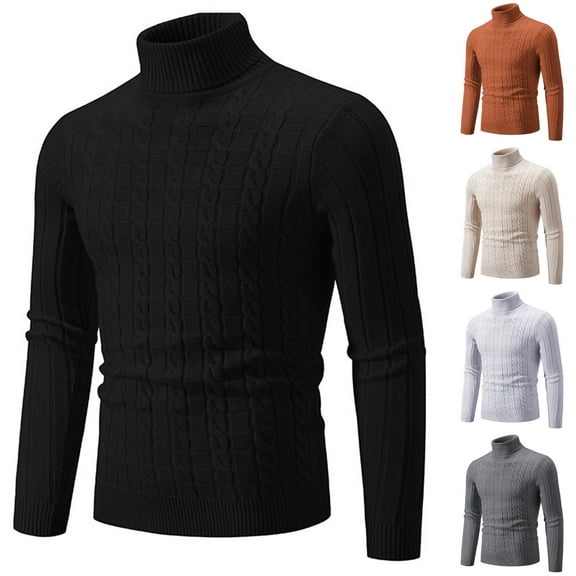 LOVZFMLL Sweaters for Men, Solid Color Acrylic Turtleneck Ribbed Pullover, Classic Casual Fashion Stretchy Layering Shirt, Warm Winter Tops, Fall Clothes