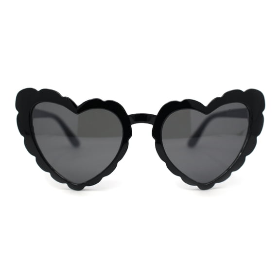 Womens Lace Petal Rim Heart Shape Cat Eye Plastic Sunglasses All Black