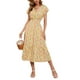 thumbnail image 3 of SAYOO - Vestido de gasa de manga corta para mujer, informal, con flores, cuello en V, cintura alta, línea A, de longitud media SAYOO Moda, 3 of 9