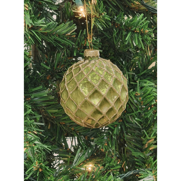 Green Glittered Ball Glass Christmas Ornament F07M7-7-LH76-23229