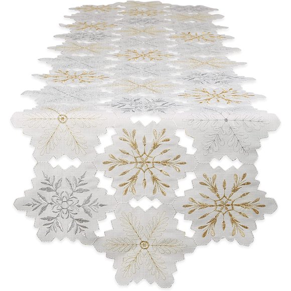 DII Christmas Table Setting Holiday Décor, Silver & Gold Sparkle, Snowflakes Table Runner, 14x108