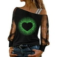 thumbnail image 2 of Baqcunre Valentine'S Day Shirts For Women Love Fine Glitter Printed Mesh Long Sleeved Patchwork Top(Green S-XXL),Long Sleeve Shirts For Women Graphic Tees Holiday Tops For Women 2023 Womens Tops, 2 of 6