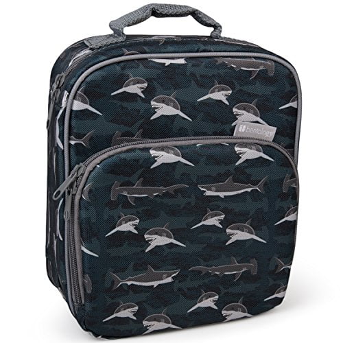 Bentology Insulated Durable Lunch Bag - Reusable Lunch Box Meal Tote with Handle and Pockets, Works Bento Box, Bentgo, Kinsho, Yumbox (10"x8"x3.5") - Sharks