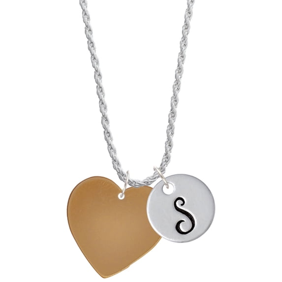 Delight Jewelry Acrylic 1" Goldtone Heart Silvertone Script Initial Disc - S - Charm Necklace, 20"+3"