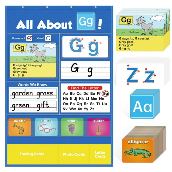 Torlam Alphabet Learning Pocket Chart Alphabet Wall Chart ABC Flash Cards Learning Games, Handwriting Practice Letter Tracing for Kids Homeschool Preschool