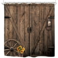 thumbnail image 6 of Farmhouse Wooden Barn Door Shower Curtain for Bathroom Decor 72Wx72H Rustic Wood Western Brown Sunflower Vintage Country Wheel Art Printed Fabric Polyester Waterproof 12 Pack Plastic Hooks, 6 of 6