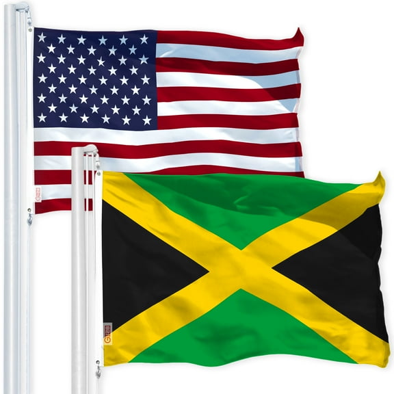 G128 Combo Pack: USA American Flag 3x5 Ft 150D Printed Stars & Jamaica (Jamaican) Flag 3x5 Ft 150D Printed