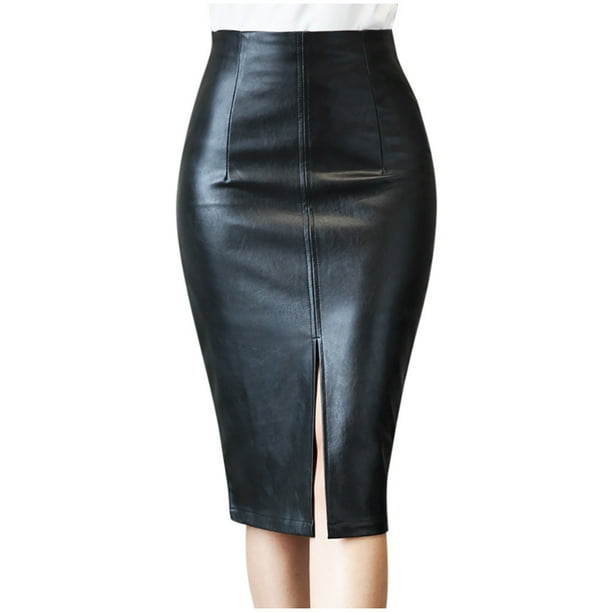 Gibobby faldas de lentejuelas para mujer Bolso delgado de cuero Falda a la cadera Falda de cuero(Negro, M)