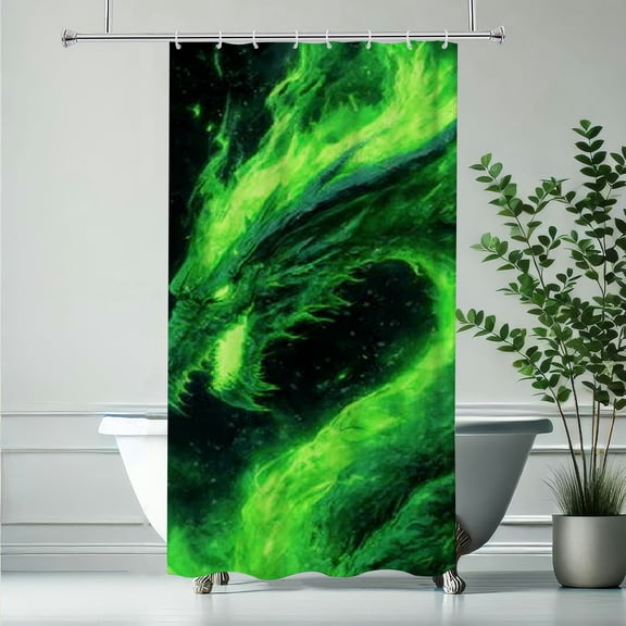 RKSupls Christmas Shower Curtain, Green Dragon Shower Curtain with Hooks for Christmas Home Bathroom Decor Washable Curtains, 36x72 in