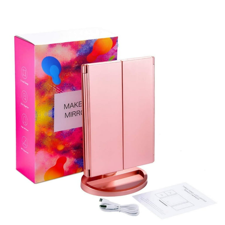 KOOLORBS Makeup Mirror with Lights 21 LED Vanity Mirror with 1x 2x 3x Magnification Touch Screen Switch 180 Degree Rotation Rotation Dual Power