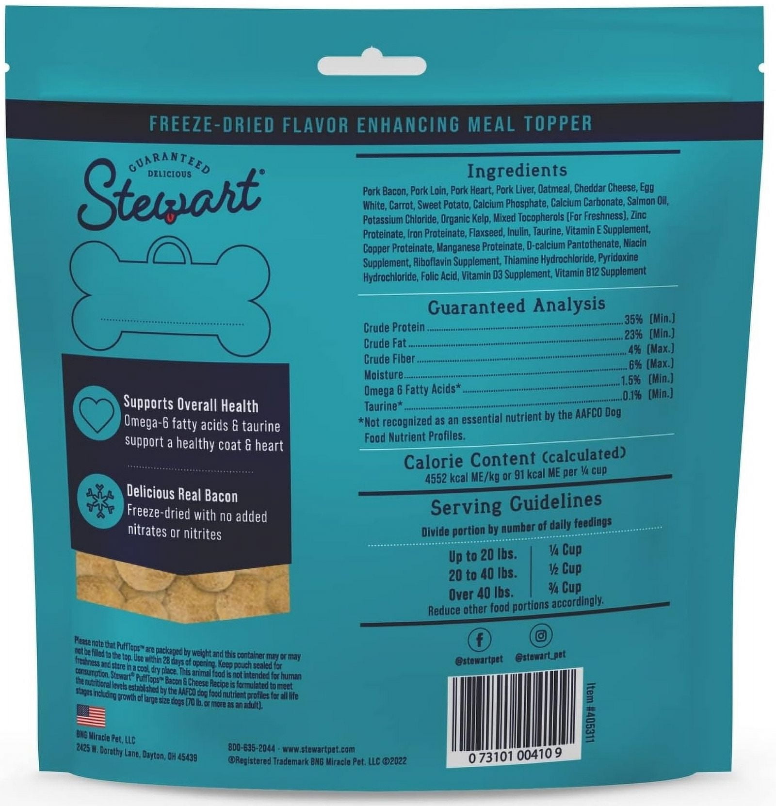 Stewart PuffTops Freeze Dried Bacon and Cheese Food Topper [USA Dog Treats, New Dog Supplies, Stewart, Dog Supplies] 6 oz