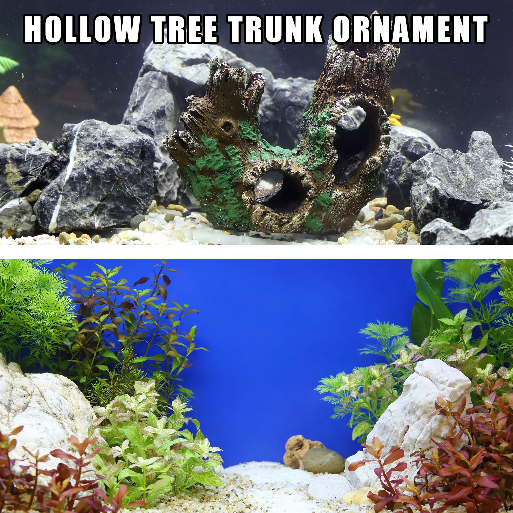 Aquarium Decorations Hollow Tree Trunk Ornament Resin Fish Accessories Brown Green 5.51" Length