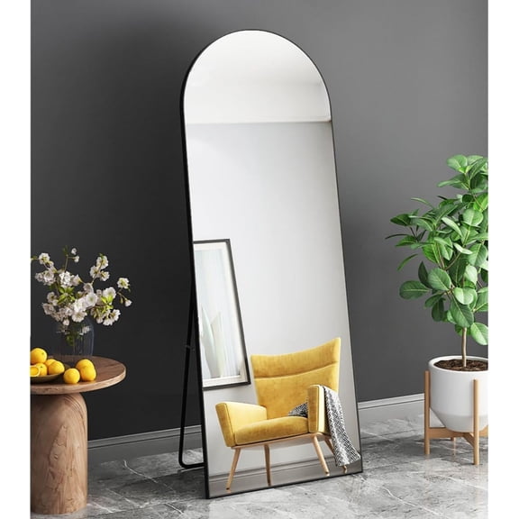 64" x 21" Arched Full Length Mirror Floor Mirror with Aluminum Alloy Frame Full Body Mirror Stand Wall Mounted Mirror for Bedroom Living Room - Black
