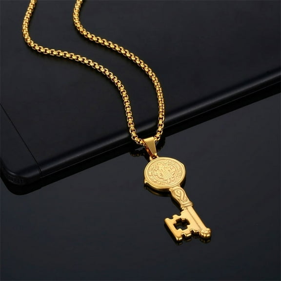 San Benito Necklace 14K Yellow Gold Necklace For Women Golden/Silver Color San Benito Key Medal Necklaces
