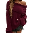 thumbnail image 3 of Women's Off the Shoulder Sweater Oversized Batwing Sleeve Loose Pullover Sweaters Tops Wine Red S, 3 of 10
