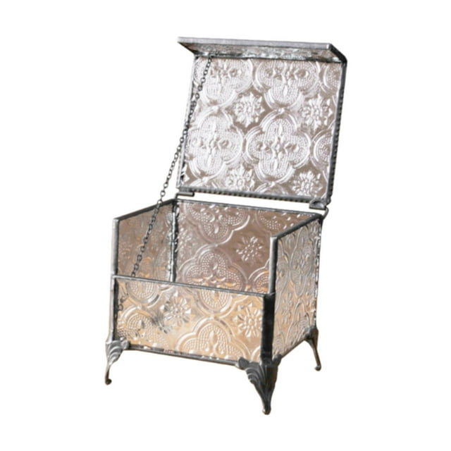 Joyero de vidrio vintage con organizador de tapa con bisagras 335''X295''X315 '', caja de recuerdo de baratijas para collares pulseras