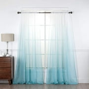 Diamond Home 2 Piece Sheer Voile Ombre Design Rod Pocket Window Panel Curtain Drapes Set (52" W x 84" L, Sea Blue)