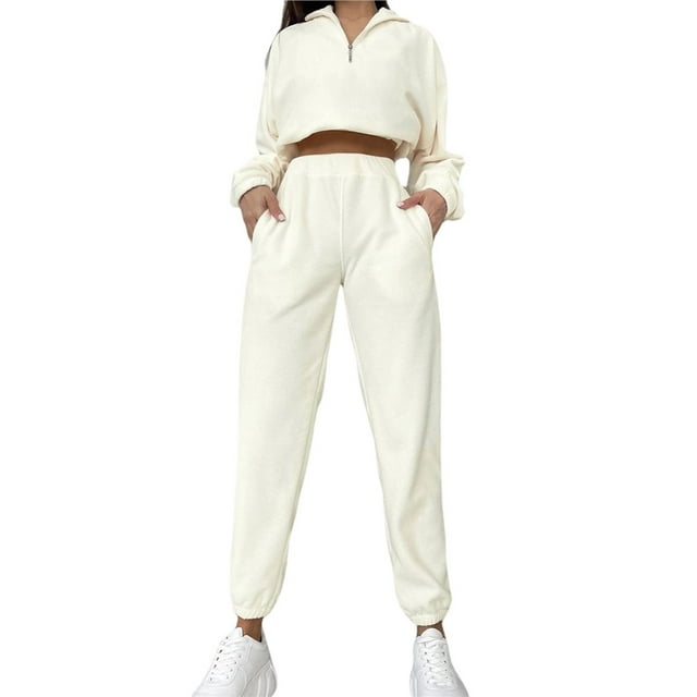Conjunto de Dos Piezas para Mujer: Sudadera de Forro con Media Cremallera y Pantalón Deportivo Holgado con Bolsillos L
